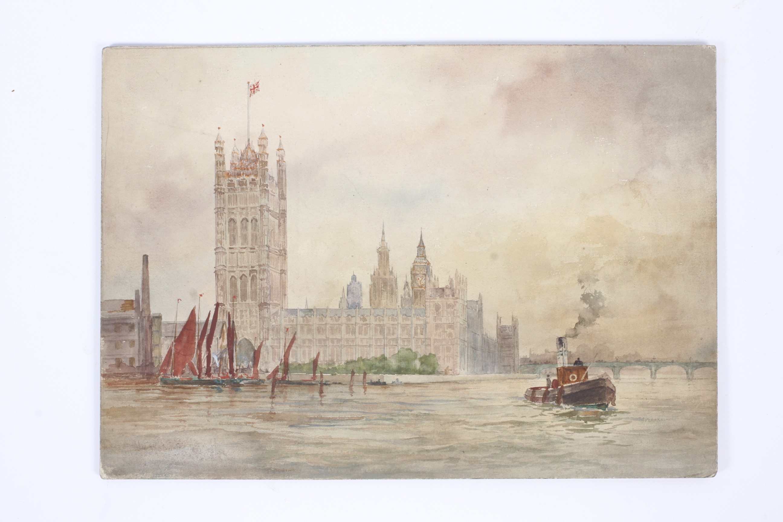 Maurice Randall (1865-1950), A view of Westminster from the Thames, watercolour on card. - Image 2 of 3