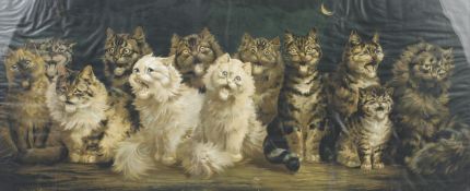 After Louis Wain (1860-1939), a large print of cat in moonlit landscape.