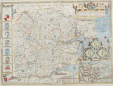 A hand coloured engraved map with of Part of Suffolk and Kent.