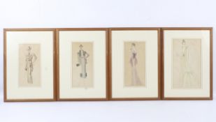 A set of four framed Art Deco fashion designs.