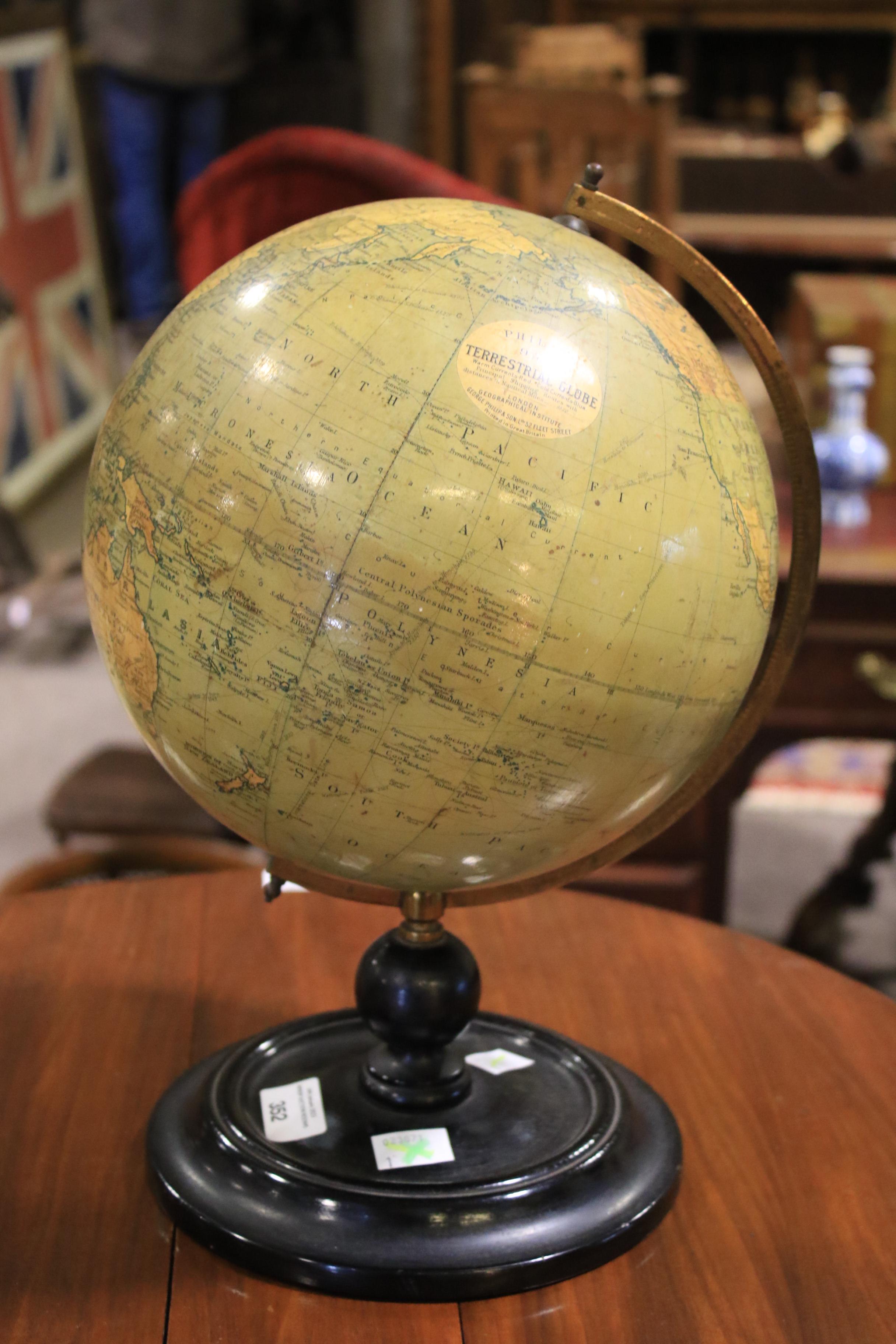 An early 20th century Philip's 9 inch terrestrial globe on ebonised stand. - Image 3 of 12