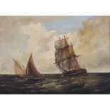 19th Century School, maritime landscape of sailing boats, oil on canvas. In giltwood frame,