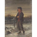 Frank Sternberg (late 19th Century School), Boy in Winter Landscape, oil on canvas.