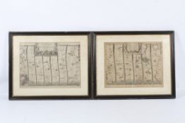 Two framed hand coloured engraved maps of The Road from London to Bristol by John Ogilby.