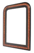 A 19th century arched pine ebonised, painted burr walnut wall mirror. With replacement glass. 77.