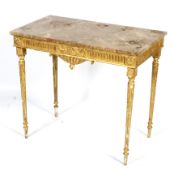 A 19th century French gilt marble topped console table.