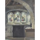 Margaret Firth (1898-1991), Church Interior scene, oil on board, framed, 24.5cm x 32cm exc.