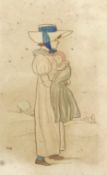 Attributed to Kate Greenaway (1846-1901), a pen and watercolour sketch of a woman