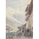 William Collingwood (1819-1903), Figures in Mountainous Alpine Landscape, watercolour on paper.