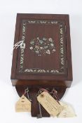 A Victorian inlaid rosewood and mother of pearl wall mounted key box.