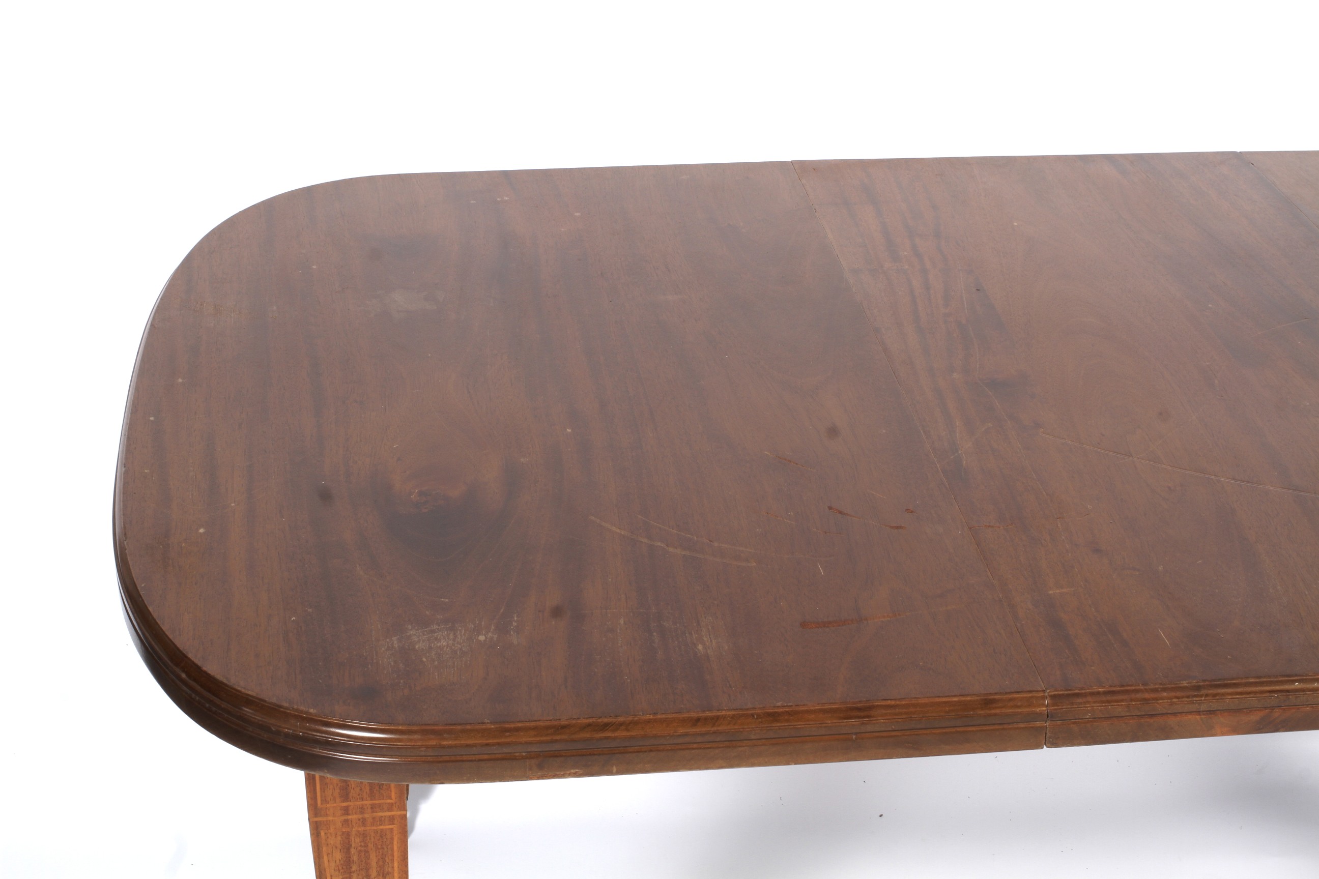 An Edwardian inlaid mahogany wind out dining table. - Image 2 of 3