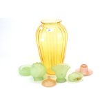 A large contemporary Murano glass vase and other glassware.