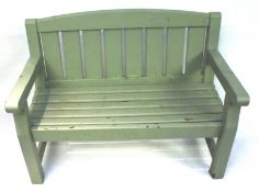 A painted garden bench. With slated back and seat, L123.5cm x D82.
