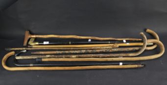 A collection of vintage walking canes.