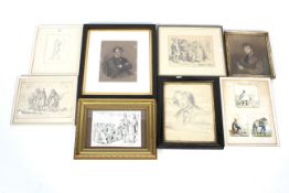 An assortment of 19th century and later prints and pictures.