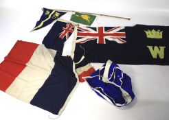 Six various yacht pennants and burgees and a Musto & Hyde boson's safety chair