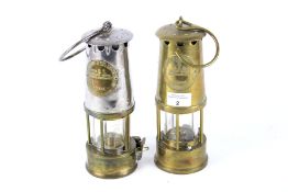 Two Eccles miners lamps. Comprising a brass type 6 and a type S. L.
