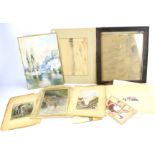 A group of early 20th century watercolours mostly of buildings,