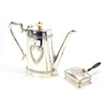 A silver plated Thomas Otley & Sons coffee pot and a tobacco case.