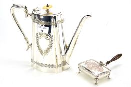 A silver plated Thomas Otley & Sons coffee pot and a tobacco case.