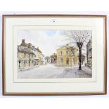 George Sear, watercolour of a village high street. Signed. 49x32cm, framed and glazed.