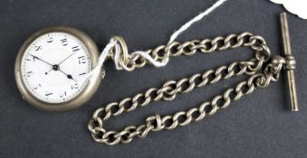 A white metal cased Red Cross fob watch with silver Albert chain.