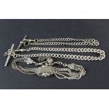 An assortment of 19th and 20th century silver Albert chains. Some with fobs attached, 88.