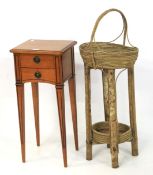 A contemporary bedside cabinet and a two-tier basket of naturalistic design.