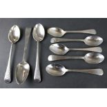 Eight 20th century silver teaspoons. Some with engraved details, 81.