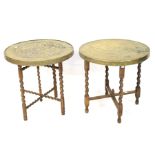 Two brass topped tables.