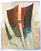 Marjory Muggleton (1922), Abstract in browns, blue, orange and creams, tinted plaster on board.
