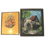 Two assorted handmade needlepoint embroidered pictures.