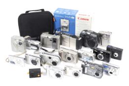 A collection of digital point and shoot cameras.