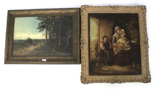 Late 19th Century School, Figures in Wooded Landscape, oil on canvas.