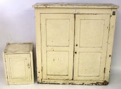 A vintage white painted mahogany cupboard and a pot cupboard.