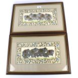 A pair of framed and glazed Indian silk pictures depicting elephants. 35 x 17cm.