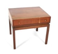 A 1960s teak coffee-table. With frieze drawer, on square supports, W59.5cm x D49.5cm x H53.