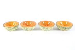 Four mid-century Ed Langbein (Italy) pottery cantaloupe melon bowls.