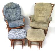 Two Dutailier rocking chairs with matching footstools.