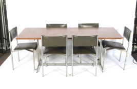 A 1960s/1970s teak and chromed rectangular dining table and six chairs.