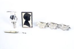 A collection of hallmarked silver and white metal items.