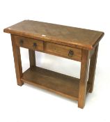 A John Lewis parquetry top console hall table. With two drawers beneath, above a low shelf.