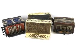 Three assorted button accordions. Including 'The charmer', Antoria 'Champion Band' and a 'Venezia'.
