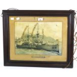 Naval Interest, an early 20th century illuminated battleship picture. 'H.M.S.