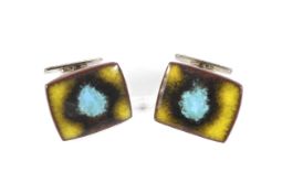 A pair of vintage Bronsted Denmark enamel cufflinks. Coloured green and blue, 2.