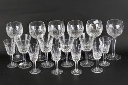 A collection of Waterford Lismore crystal drinking glasses.