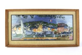 Raoul Dufy print, ' French harbour scene ' stamped NYGS. framed and glazed. 73 x 29.