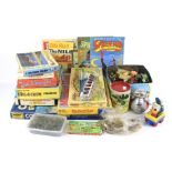 An assortment of childrens toys and games.