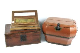 Two wooden boxes and a stationery stand.