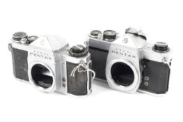 Two Pentax 35mm SLR camera bodies.
